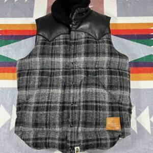 Rocky Mountain Featherbed Bape Wool Leather Down Vest 38 Harris Tweed Shearling